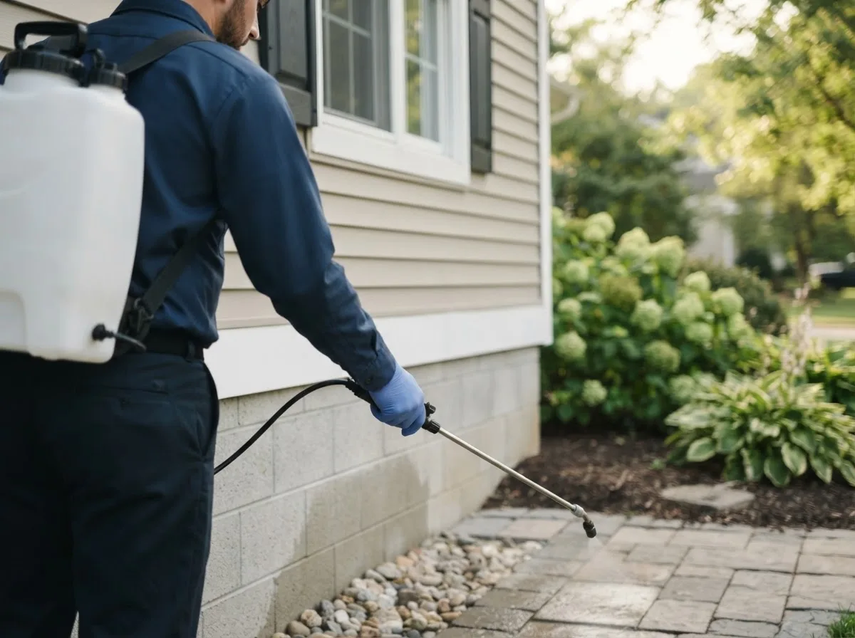 Pest control technician inspecting a home in Blanchard, LA